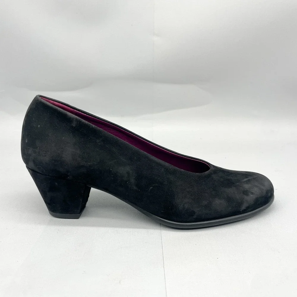 Arche LN Womens 37.5 6.5 Murlay Pumps Shoes Black Nubuck Round Toe Block Heels